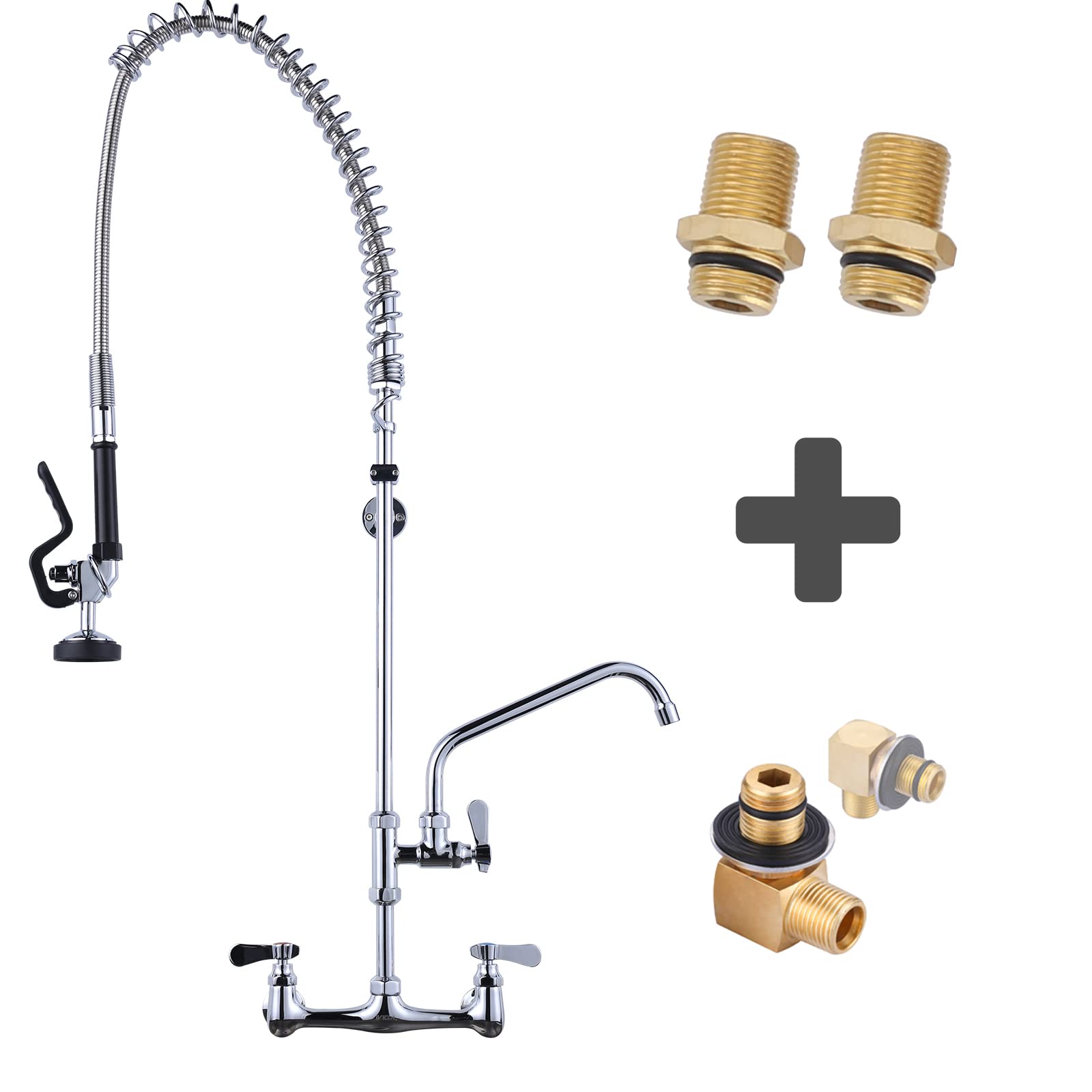 iVIGA 43" Commercial Kitchen Faucet Wall Mount with Pre-Rinse Sprayer & 2PCS Installation Kit Replacement 1/2" NPT, Back Splash Mount Set