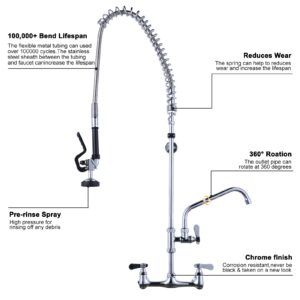 iVIGA 43" Commercial Kitchen Faucet Wall Mount with Pre-Rinse Sprayer & 2PCS Installation Kit Replacement 1/2" NPT, Back Splash Mount Set