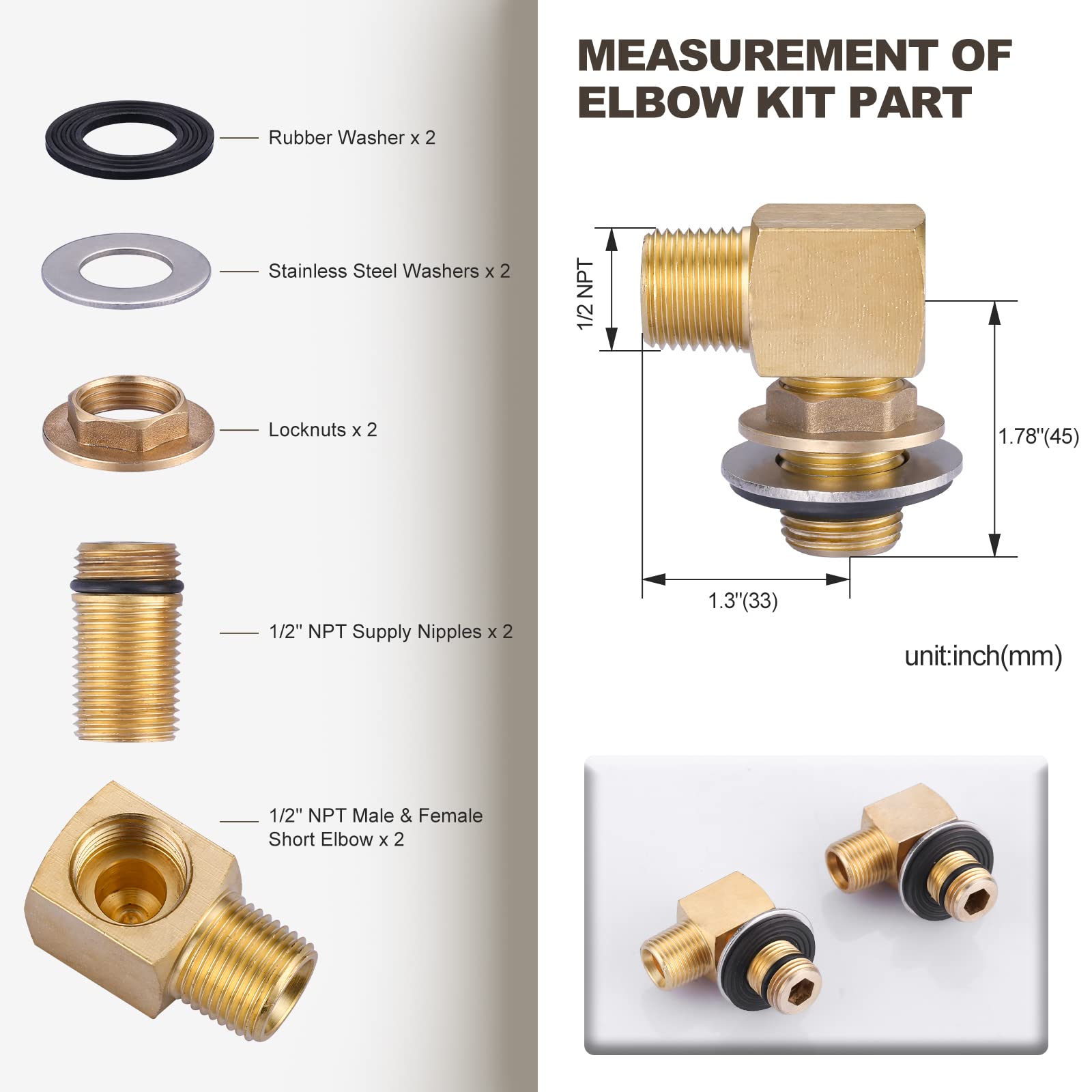 iVIGA 43" Commercial Kitchen Faucet Wall Mount with Pre-Rinse Sprayer & 2PCS Installation Kit Replacement 1/2" NPT, Back Splash Mount Set