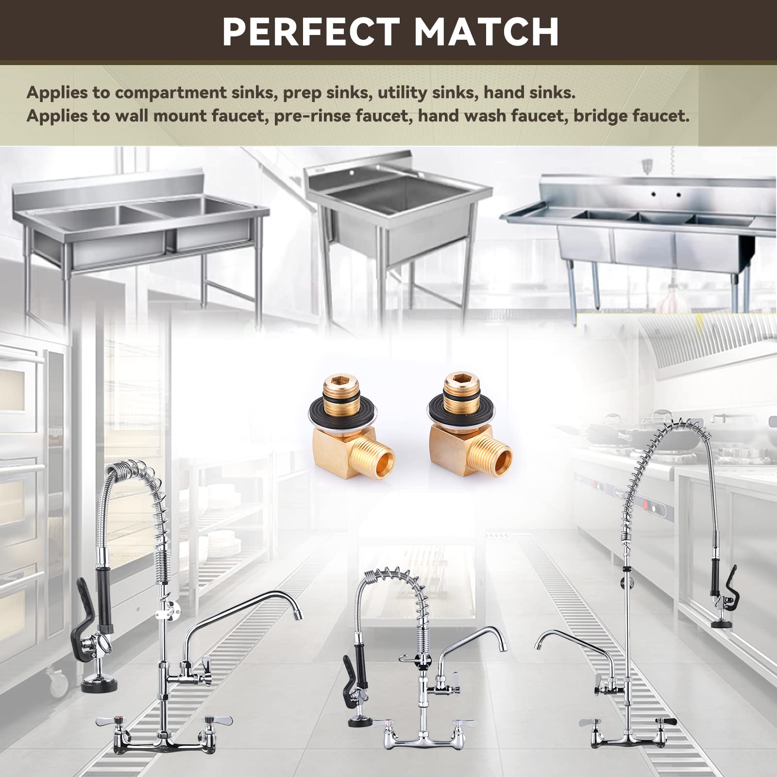 iVIGA 43" Commercial Kitchen Faucet Wall Mount with Pre-Rinse Sprayer & 2PCS Installation Kit Replacement 1/2" NPT, Back Splash Mount Set