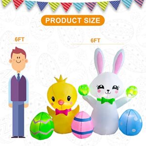 6 FT Easter Inflatables Outdoor Decorations, Built-in LED Easter Blow UP Yard Decorations, Suitable for Yard, Garden, Outdoor, Lawn,Bunny Chicks Playing Decoration