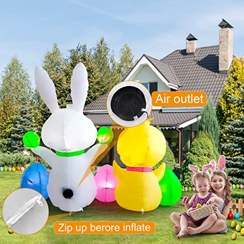 6 FT Easter Inflatables Outdoor Decorations, Built-in LED Easter Blow UP Yard Decorations, Suitable for Yard, Garden, Outdoor, Lawn,Bunny Chicks Playing Decoration