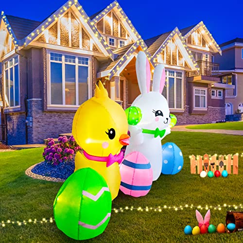 6 FT Easter Inflatables Outdoor Decorations, Built-in LED Easter Blow UP Yard Decorations, Suitable for Yard, Garden, Outdoor, Lawn,Bunny Chicks Playing Decoration