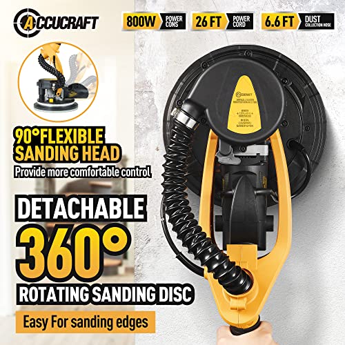 Drywall Sander, 800W Powerful Electric Drywall Sander with Vacuum, 99% Dust Absorption Dust-free Design, 6 Variable Speed 500-1800RPM, 26' Power Cord, LED Light, for Popcorn Ceiling