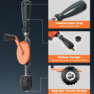 Housolution Hand Drill, Powerful 3/8 inches (1-10mm) Capacity Hand Drill Manual with Precision Keyless Drill Chucks, Cast Steel Manual Drill with 13Pcs Drill Bit Set for Wood Plastic, Orange