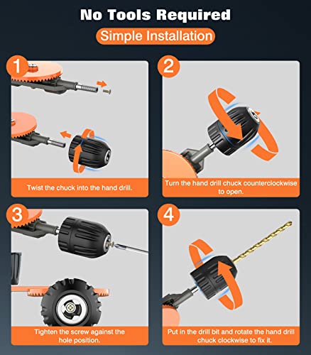 Housolution Hand Drill, Powerful 3/8 inches (1-10mm) Capacity Hand Drill Manual with Precision Keyless Drill Chucks, Cast Steel Manual Drill with 13Pcs Drill Bit Set for Wood Plastic, Orange