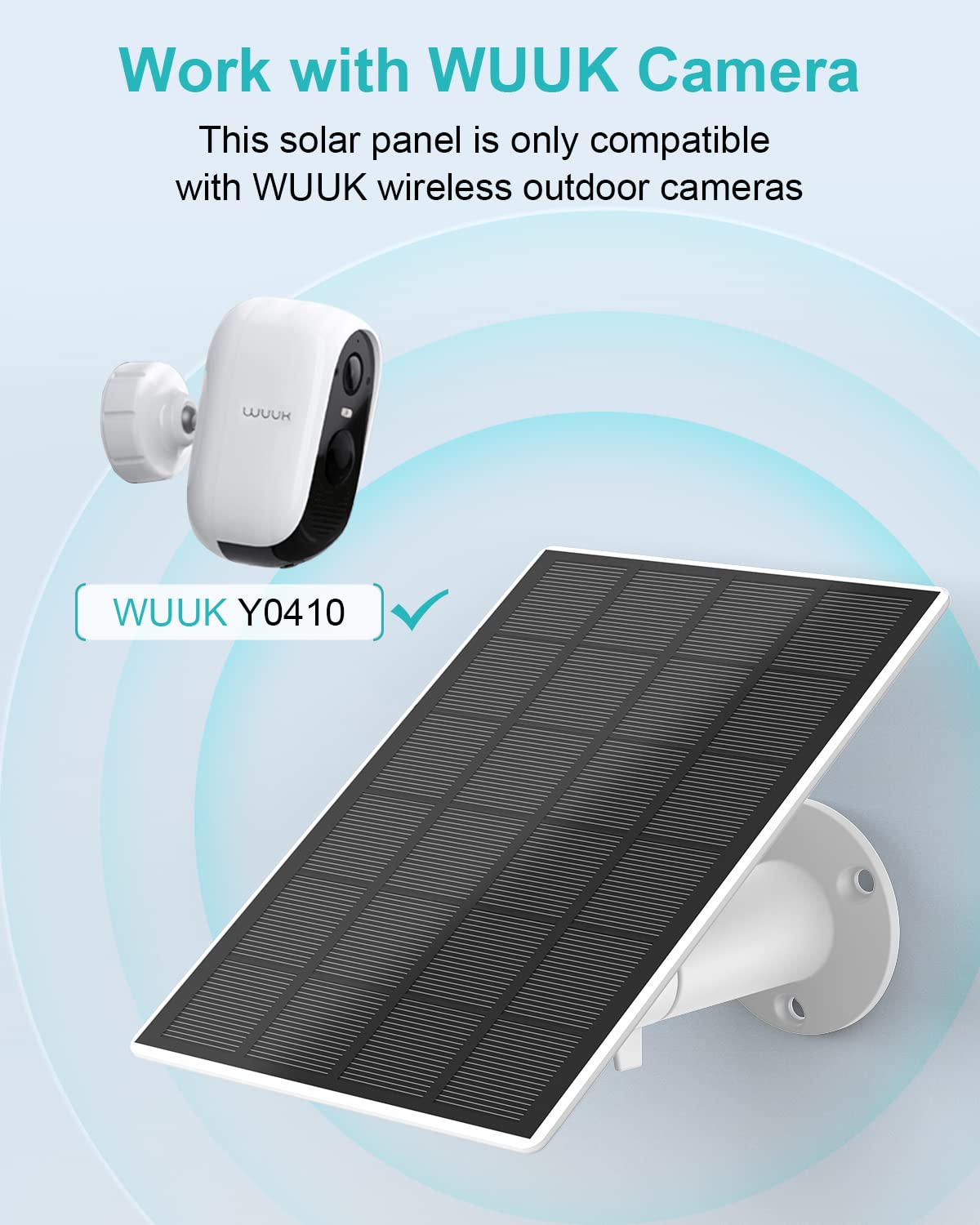 WUUK Certified Solar Panel, Compatible WUUK Rechargeable Outdoor Camera Wireless, Continuous Power Supply, 2.5W Solar Panel for Home Security Camera, IP66 Weatherproof, 360° Adjustable Mount