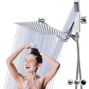 10 inch all metal high pressure rainfall shower head with handheld combo, rain shower head with handheld spray,3-way diverter,height & angle adjustable extension arm,70" flexible hose
