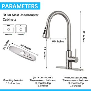 FGKQ Touchless Kitchen Faucet with Pull Down Sprayer, Brushed Nickel High Arc Single Handle Single Hole Commercial Kitchen Sink Faucet for Bar rv