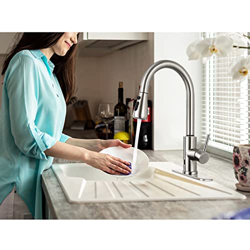 FGKQ Touchless Kitchen Faucet with Pull Down Sprayer, Brushed Nickel High Arc Single Handle Single Hole Commercial Kitchen Sink Faucet for Bar rv