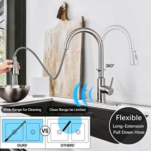 FGKQ Touchless Kitchen Faucet with Pull Down Sprayer, Brushed Nickel High Arc Single Handle Single Hole Commercial Kitchen Sink Faucet for Bar rv