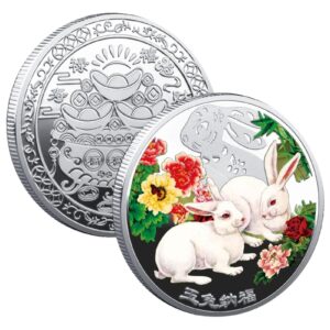 chinese zodiac rabbit commemorative, 2023 new year of the rabbit uncirculated coin, for collectors, collector coin, craft decorations, lucky souvenir gifts