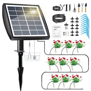 solar auto drip irrigation kit system, solar powered plants watering system, self watering devices supported 15pots with 6timing modes, irrigation system for indoor and outdoor,balcony patio & garden