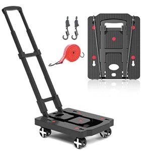 Folding Hand Truck, Foldable Lightweight Dolly Cart for Moving, Portable Platform Cart with 4 Swivel Wheels and Adjustable Handle, Foldable Cart for Personal, Travel, Auto, Moving,Office Use