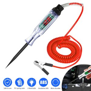 Car Truck Circuit Test Pen, 3-70V Digital Electric Circuit LCD Tester Test Light Car Truck Voltage Probe Pen, DC Voltage Test Light with Voltmeter & Portable Spring Wire (Black - (3-24V))