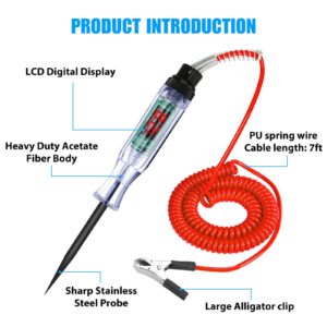 Car Truck Circuit Test Pen, 3-70V Digital Electric Circuit LCD Tester Test Light Car Truck Voltage Probe Pen, DC Voltage Test Light with Voltmeter & Portable Spring Wire (Black - (3-24V))