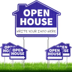 5 pcs open house signs for real estate with stakes 12 x 16 inches large open house sign double sided estate sale signs with directional arrows real estate agent supplies (blue)