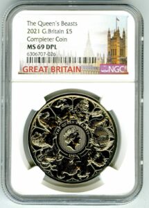 2021 gb 5pnd great britain qeii queen's beasts completer coin first releases 5pd ngc ms69 dpl