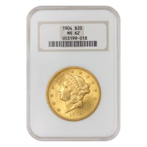 1904 american gold liberty head double eagle ms-62 by mint state gold $20 ms62 ngc
