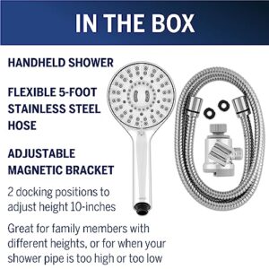 Waterpik Magnetic Dual Dock Adjustable Height Hand Held Shower Head With 5-Foot Metal Hose and PowerPulse Shower Massage, Chrome QMP-863ME