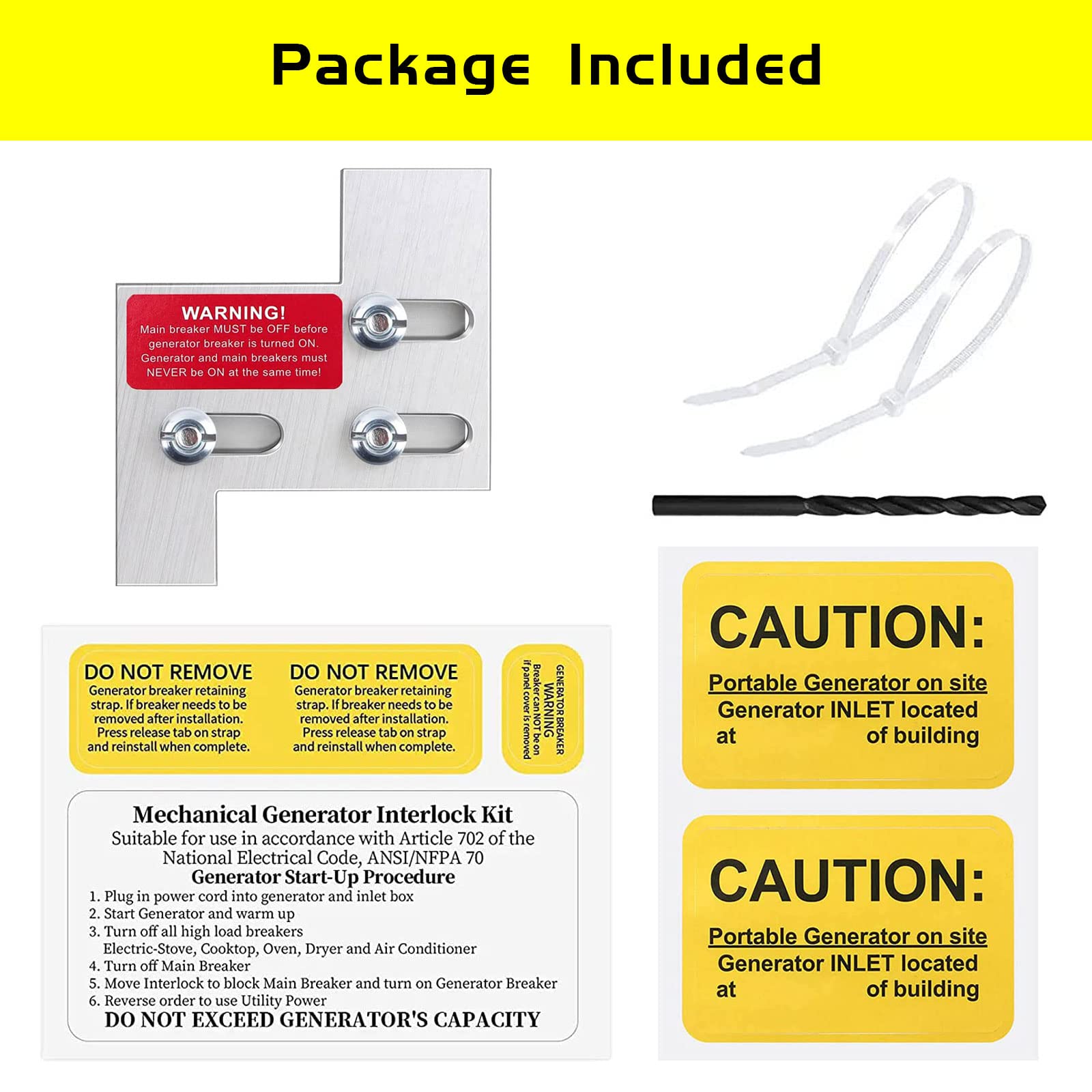 Generator Interlock Kit Compatible with GE General Main 150 or 200 Amp Panels, 1-1/4" Spacing Between Main and Branch Breakers, Electrical Interlock Kit