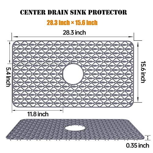 JUSTOGO Sink Protectors for Kitchen Sink, Center Drain Kitchen Sink Protector Grid Accessory 28.3''x 15.6'', Folding Sink Mats Grates for Bottom of Farmhouse Stainless Steel Porcelain Sink (1 PCS)