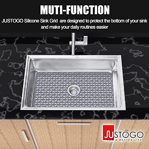 JUSTOGO Sink Protectors for Kitchen Sink, Center Drain Kitchen Sink Protector Grid Accessory 28.3''x 15.6'', Folding Sink Mats Grates for Bottom of Farmhouse Stainless Steel Porcelain Sink (1 PCS)