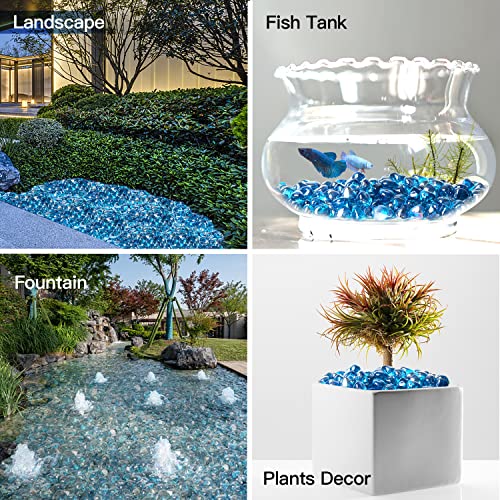 Apromise Fire Glass for Fire Pit - 1 inch Fire Pit Glass Diamond | High Luster Firepit Glass Rock | Upgrade Fire Glass for Propane Fire Pit and Gas Fireplace | 20lbs | Caribbean Blue Luster