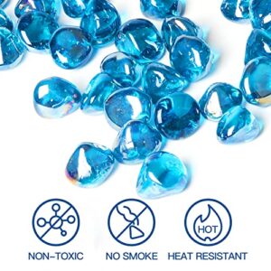 Apromise Fire Glass for Fire Pit - 1 inch Fire Pit Glass Diamond | High Luster Firepit Glass Rock | Upgrade Fire Glass for Propane Fire Pit and Gas Fireplace | 20lbs | Caribbean Blue Luster