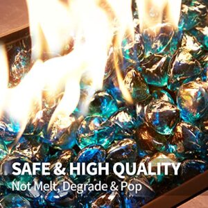 Apromise Fire Glass for Fire Pit - 1 inch Fire Pit Glass Diamond | High Luster Firepit Glass Rock | Upgrade Fire Glass for Propane Fire Pit and Gas Fireplace | 20lbs | Caribbean Blue Luster