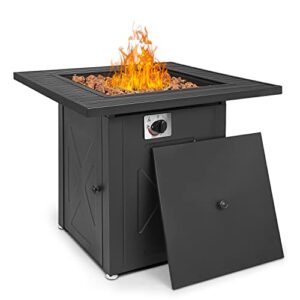 monibloom 28 in fire propane pit tables 50000 btu square outdoor firepit tabletop with quick manual ignition and lid for garden courtyard patio balcony, gray