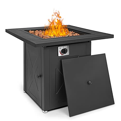 MoNiBloom 28 in Fire Propane Pit Tables 50000 BTU Square Outdoor Firepit Tabletop with Quick Manual Ignition and Lid for Garden Courtyard Patio Balcony, Gray