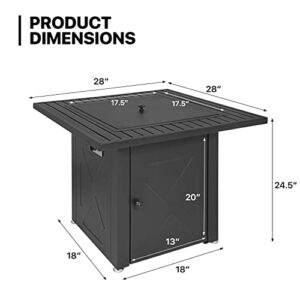 MoNiBloom 28 in Fire Propane Pit Tables 50000 BTU Square Outdoor Firepit Tabletop with Quick Manual Ignition and Lid for Garden Courtyard Patio Balcony, Gray