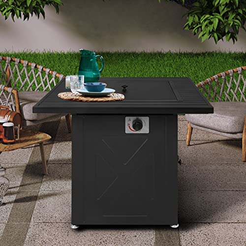 MoNiBloom 28 in Fire Propane Pit Tables 50000 BTU Square Outdoor Firepit Tabletop with Quick Manual Ignition and Lid for Garden Courtyard Patio Balcony, Gray