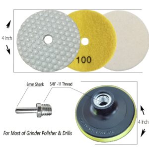 4 Inch Dry Diamond Polishing Pads, 11PCS Wet/Dry Granite Stone Buffing Pad Kit for Marble Concrete Countertop Quartz Tiles, 50-3000 Grit High Temperature Resistance Sand Pad for Drill Grinder Polisher