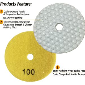 4 Inch Dry Diamond Polishing Pads, 11PCS Wet/Dry Granite Stone Buffing Pad Kit for Marble Concrete Countertop Quartz Tiles, 50-3000 Grit High Temperature Resistance Sand Pad for Drill Grinder Polisher