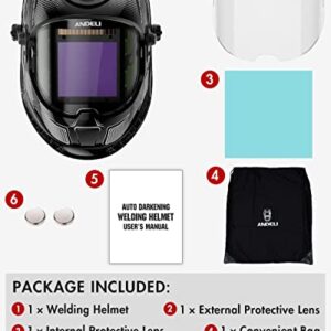 ANDELI Welding Helmet,Panoramic 180° Large Viewing True Color Solar Powered Auto Darkening Welding Helmet with Side View 4 Arc Sensor Wide Shade 4/5-8/9-13 Welder Mask for TIG MIG ARC Grinding Plasma