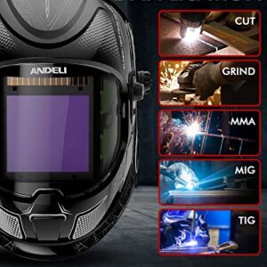 ANDELI Welding Helmet,Panoramic 180° Large Viewing True Color Solar Powered Auto Darkening Welding Helmet with Side View 4 Arc Sensor Wide Shade 4/5-8/9-13 Welder Mask for TIG MIG ARC Grinding Plasma