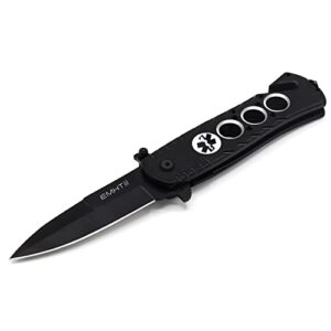 EMHTiii Pocket Folding Knife for Men - Women Multitool Camping EDC Knives with Clip, Liner Lock, Glass Breaker, Seatbelt Paracord Cutter, Black Blade