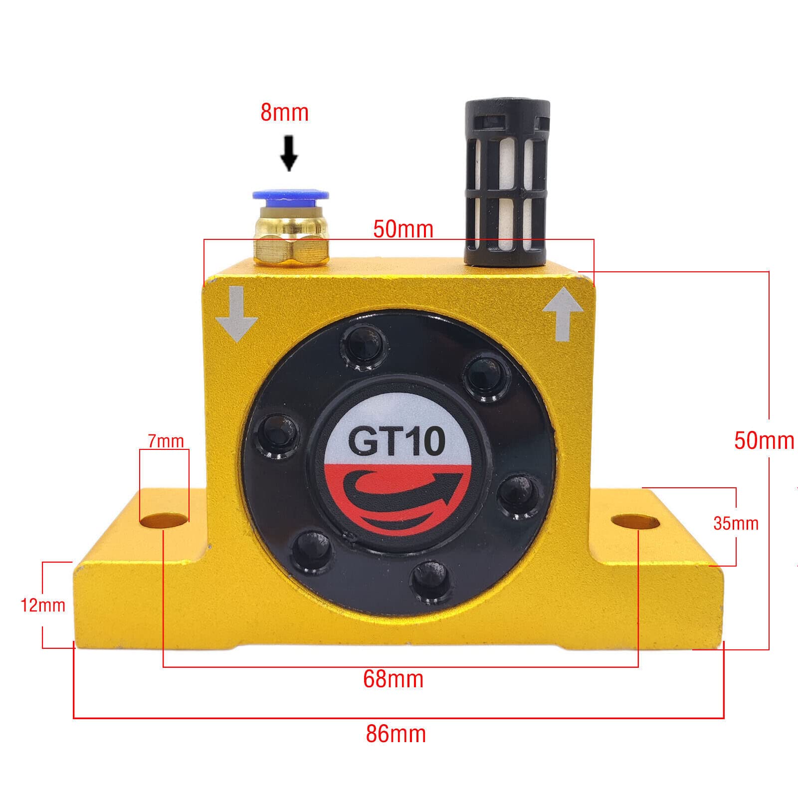 GT10 Pneumatic Air Turbine Vibrator GT Series Pneumatic Turbine Vibrator 1/8" Industrial Pneumatic System Components Turbine Vibrators High Speed with hopper Golden GT-10 Free Muffler