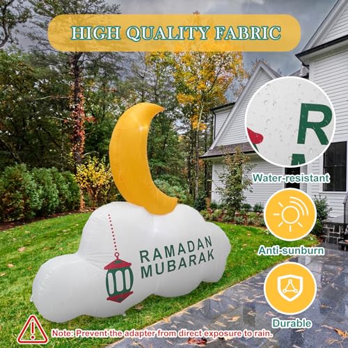 Dawdix 5FT Ramadan Inflatable Decorations, Eid Mubarak Inflatable Crescent Moon Decoration, Blow Up Ramadan Mubarak Yard Decor with LED Lights for Muslim Holiday Party, Garden