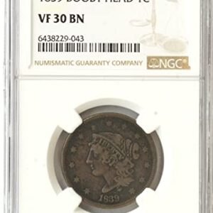 1839 P Young Matron Booby Head Large Cent 1C NGC VF 30 BN