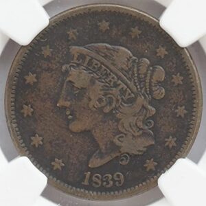 1839 P Young Matron Booby Head Large Cent 1C NGC VF 30 BN