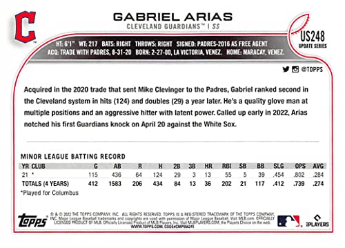 2022 Topps Update #US248 Gabriel Arias RC