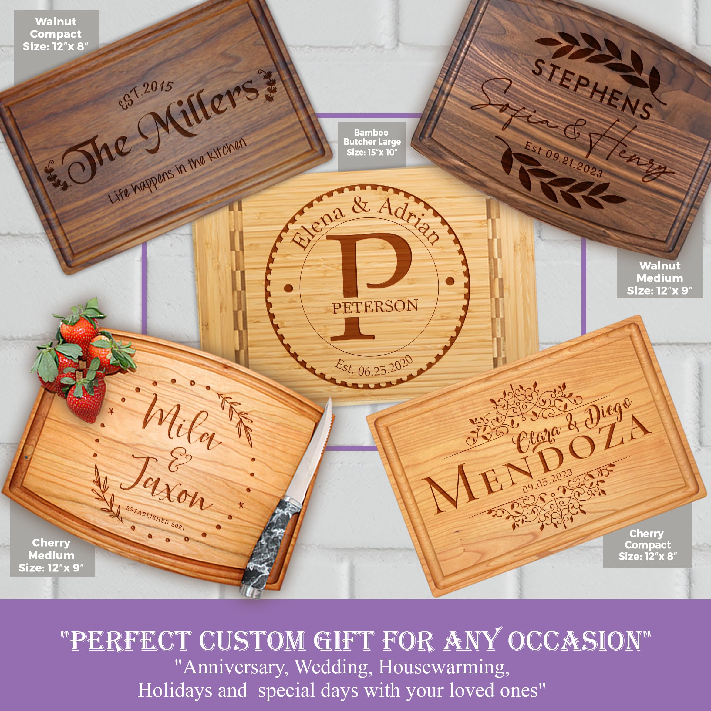 Tayfus Personalized & Monogrammed Cutting Boards - Customized Gifts for Christmas, Wedding, Anniversary, Realtor Closing - Handmade Custom Wooden Chopping Board - Customizable Wood Kitchen Block