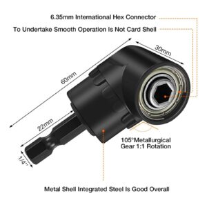 Fruholt Flexible Drill Bit Extension Set, 105° Right Angle Drill Attachmen, Rotatable Joint Socket 1/4 3/8 1/2 In Hex Socket Adapter Sets for Power Drill & Driver, Cordless Drill & Screwdriver (Black)