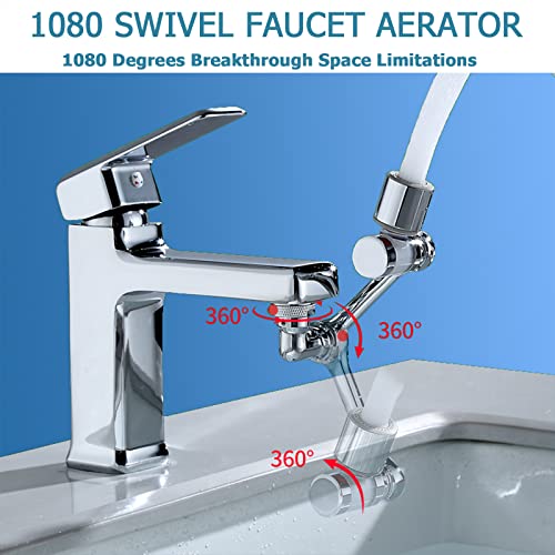 XAYKEN Faucet Extender Universal 1080 Swivel Robotic Arm Swivel Extension Faucet Filter 1080 Degree Rotatable Faucet Aerator with Filter Cartridge Faucet Extender for Bathroom Sink and Kitchen Silver