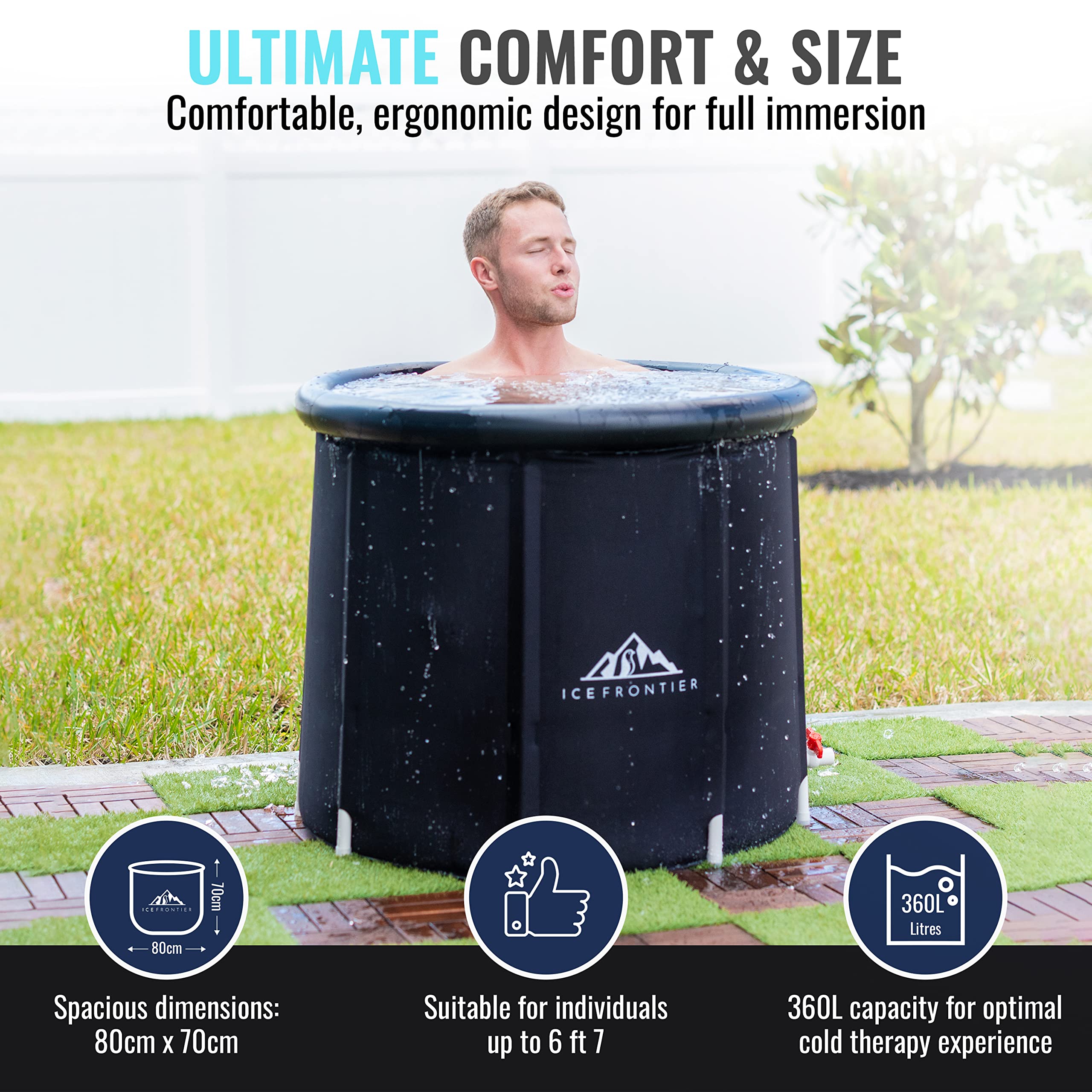 Portable Ice Bath Tub for Athletes/Recovery by Ice Frontier - Premium Cold Plunge Tub Outdoor Use - Portable Bathtub Adult Sized Cold Plunge Pool