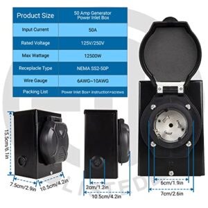 MICOLLY 50 Amp Power Inlet Box, Pre-Drilled Generator Inlet Box Compatible with All 50 AMP NEMA SS2-50P Generator Cords,125/250 Volt,12500Watt, Pre-Drilled and Weatherproof (SS2-50P)