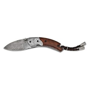 steel layer folding blade guard wood handle knife leather wooden gift box silver rust resistant